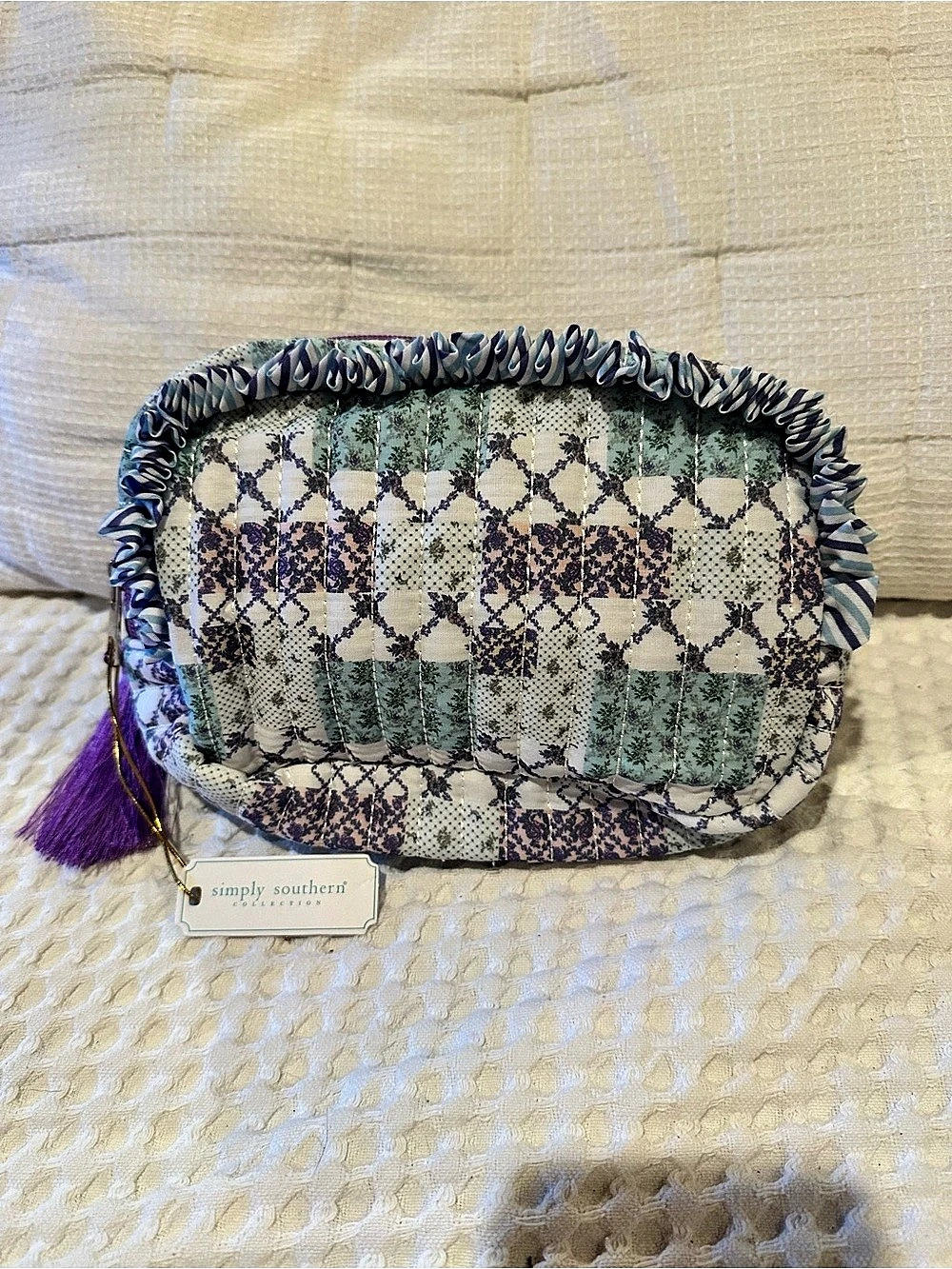 NWT Simply Southern Quilted Cosmo Bag - Trail Patch Blue & Green